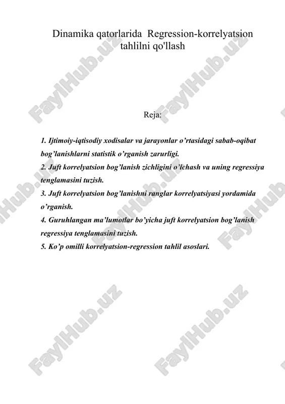 dinamika qatorlarida regression-korrelyatsion tahlilni qo'llash — DOC