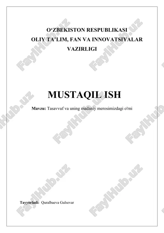 tasavvuf va uning madaniy merosimizdagi o'rni — DOCX