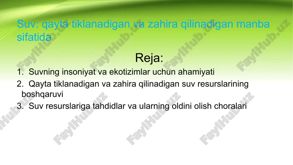 suv qayta tiklanadigan manba — PPTX