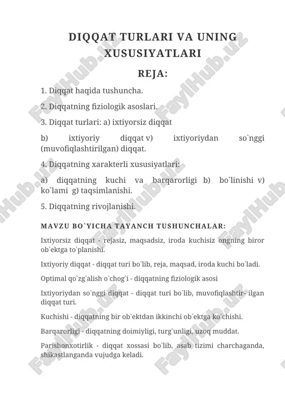 diqqat turlari va uning xususiyatlari — DOCX