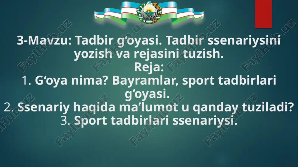 tadbir g'oyasi. tadbir ssenariysini yozish va rejasini tuzish — PPTX