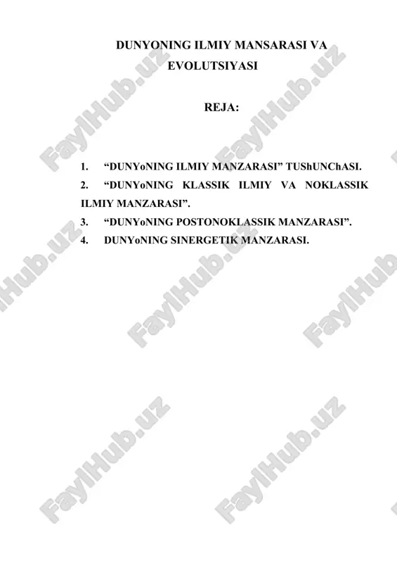 dunyoning ilmiy mansarasi va evolutsiyasi — DOC