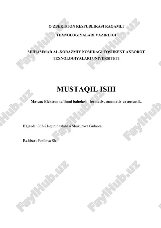elektron ta'limni baholash: formativ, summativ va autentik — DOCX