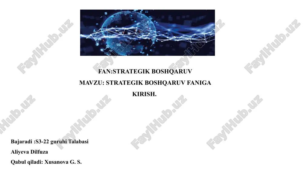 strategik boshqaruv faniga kirish — PPTX