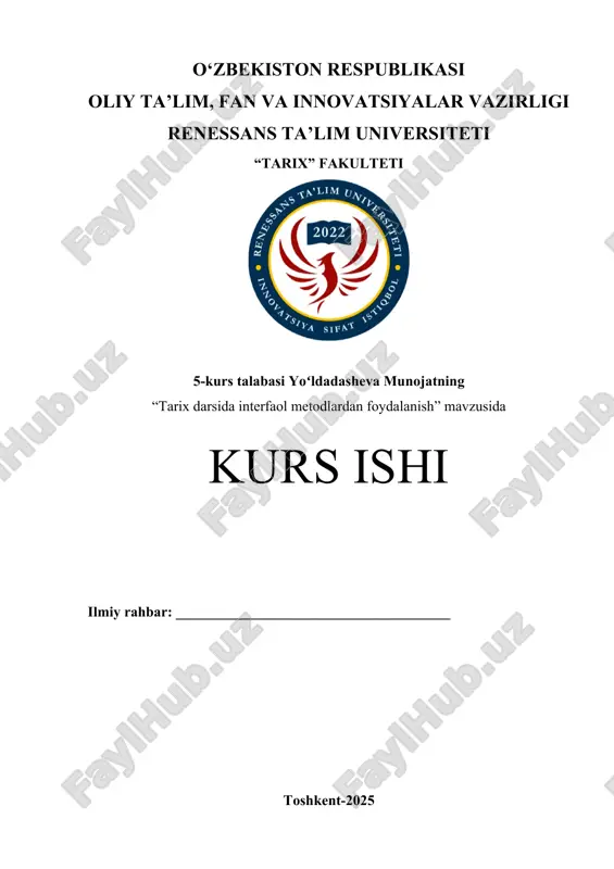 tarix darsida interfaol metodlardan foydalanish — DOCX
