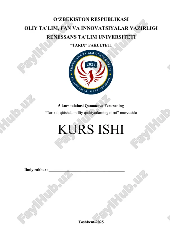 tarix o‘qitishda milliy qadriyatlarning o‘rni — DOCX