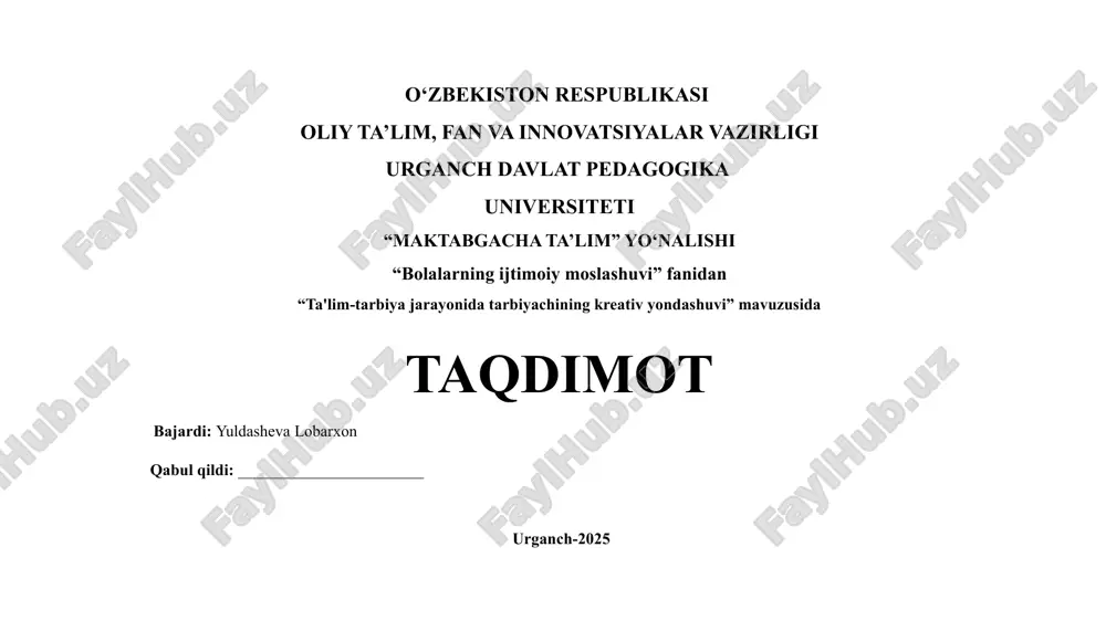 ta'lim-tarbiya jarayonida tarbiyachining kreativ yondashuvi — PPTX
