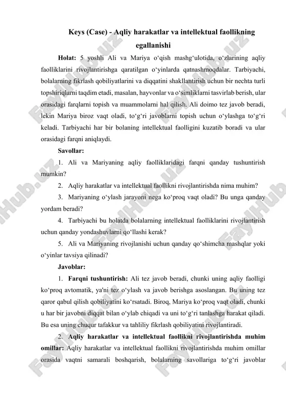 aqliy harakatlar va intellektual faollikning egallanishi — DOCX