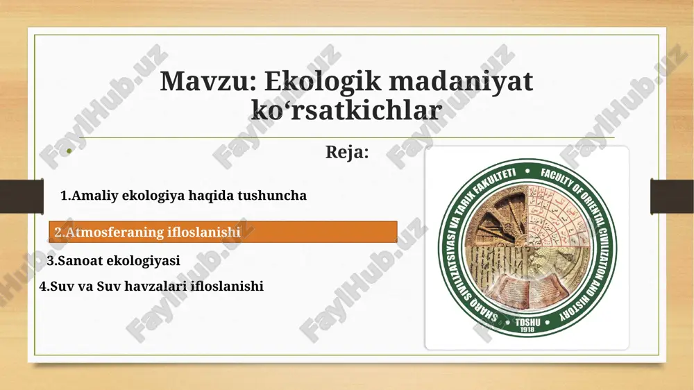 ekologik madaniyat koʻrsatkichlar — PPTX