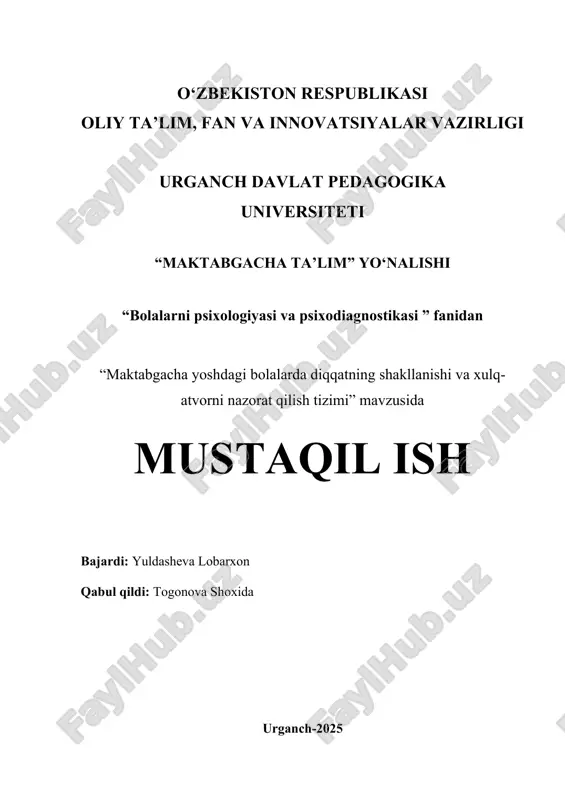 "bolalarni psixologiyasi va psixodiagnostikasi" — DOCX