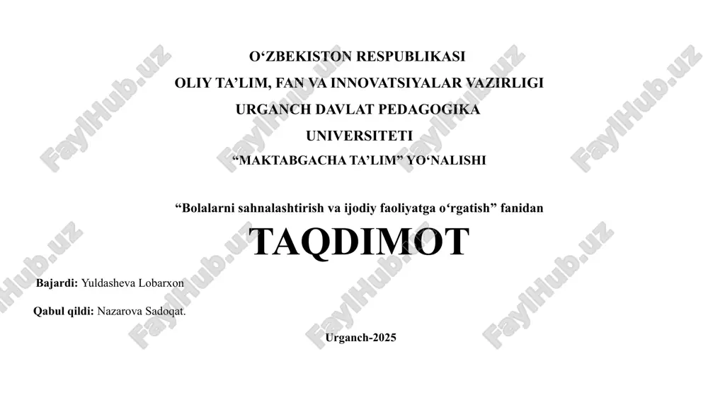 bolalarni sahnalashtirish va ijodiy faoliyatga oʻrgatish — PPTX