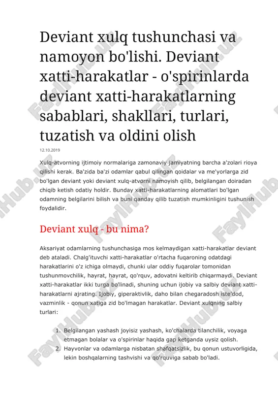 deviant xatti-harakatlar va xulq-atvorni namoyon qilish — DOCX