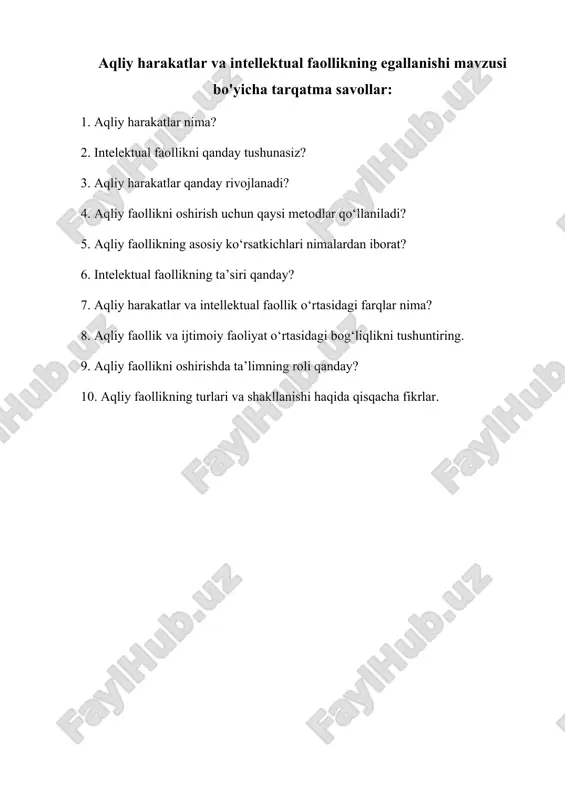 aqliy harakatlar va intellektual faollik — DOCX