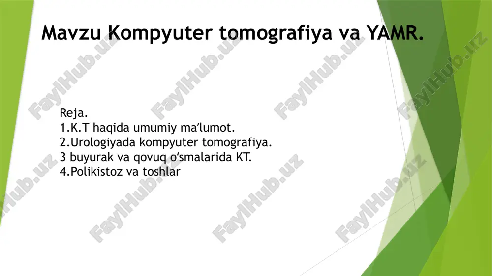 urologiya kompyuter tomografiyasi(kt) va yamr urologiya — PPTX