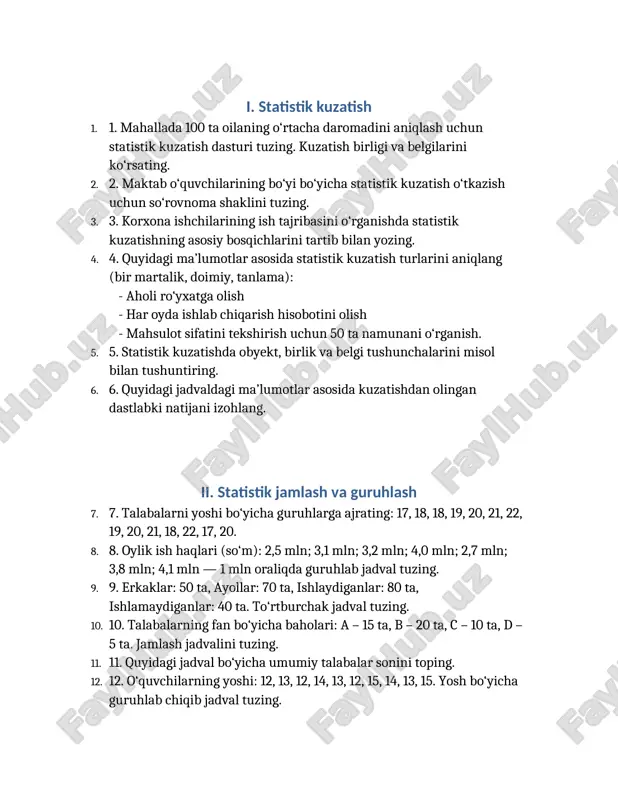 statistik kuzatish — DOCX