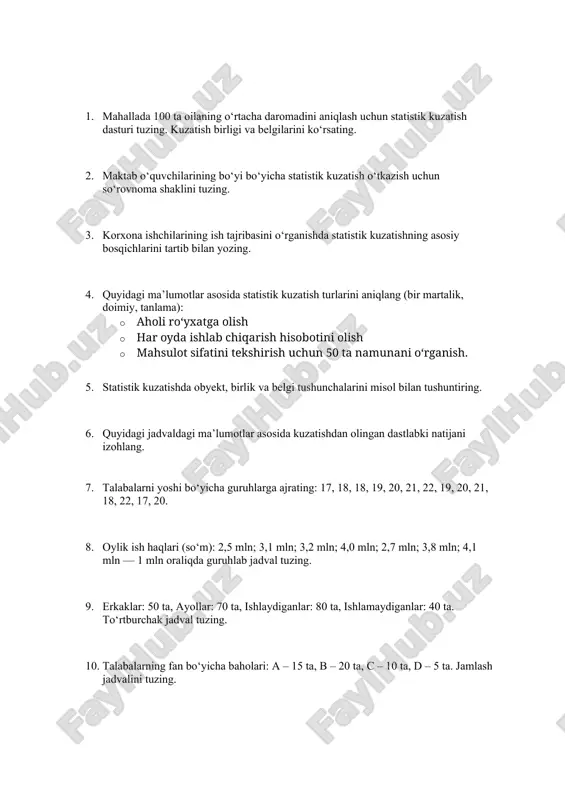statistik kuzatish dasturi — DOCX