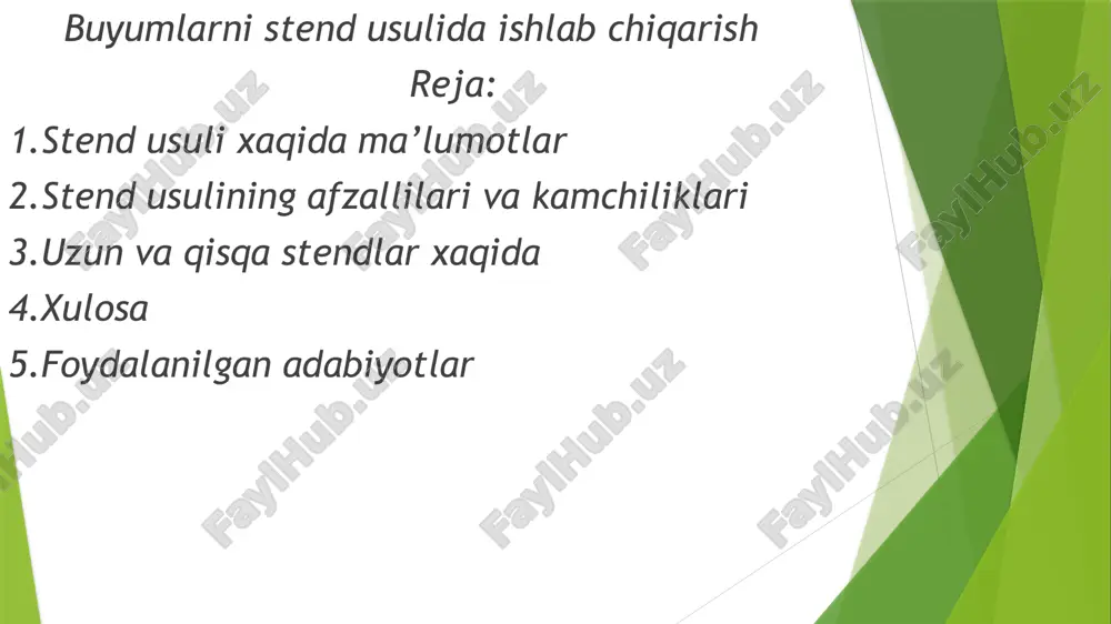 buyumlarni stend usulida ishlab chiqarish — PPTX