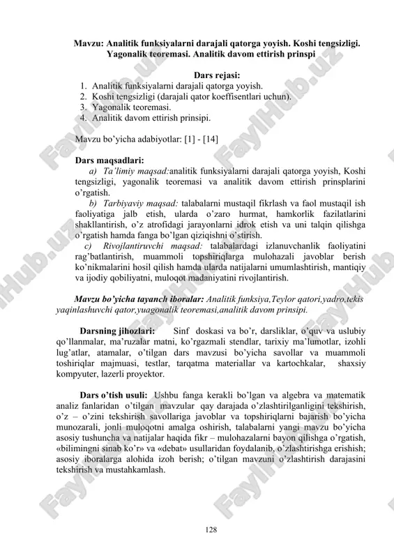analitik funksiyalarni darajali qatorga yoyish — DOC