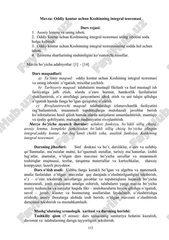 oddiy kontur uchun koshinning integral teoremasi — DOC