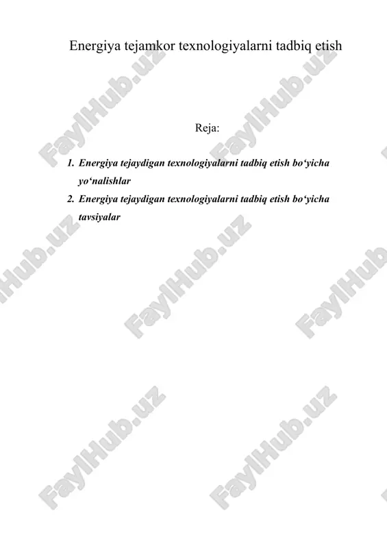 energiya tejamkor texnologiyalarni tadbiq etish — DOC