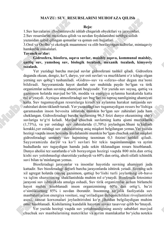suv resurslarini muhofaza qilish — DOCX