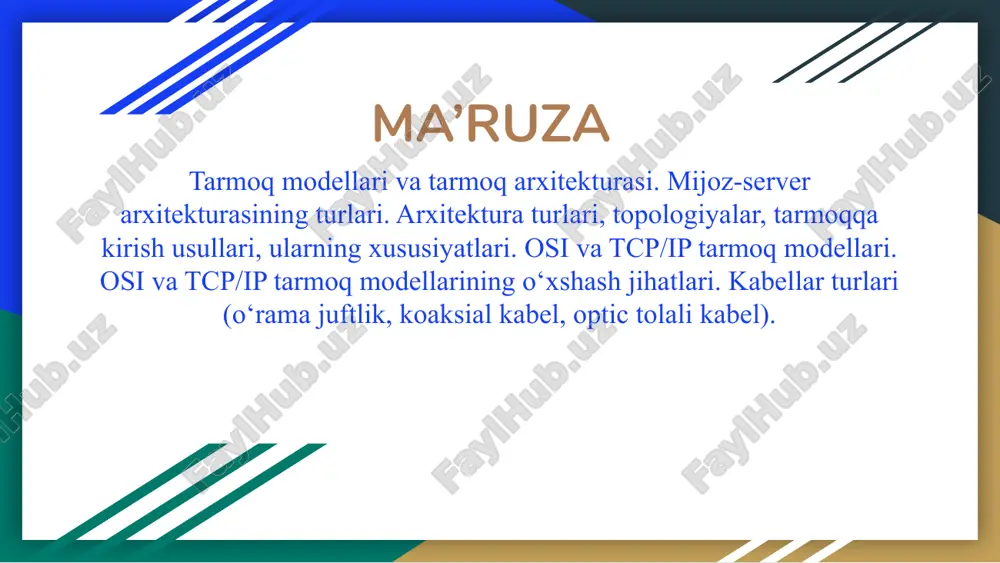 tarmoqmodellarivatarmoqarxitekturasi — PPTX