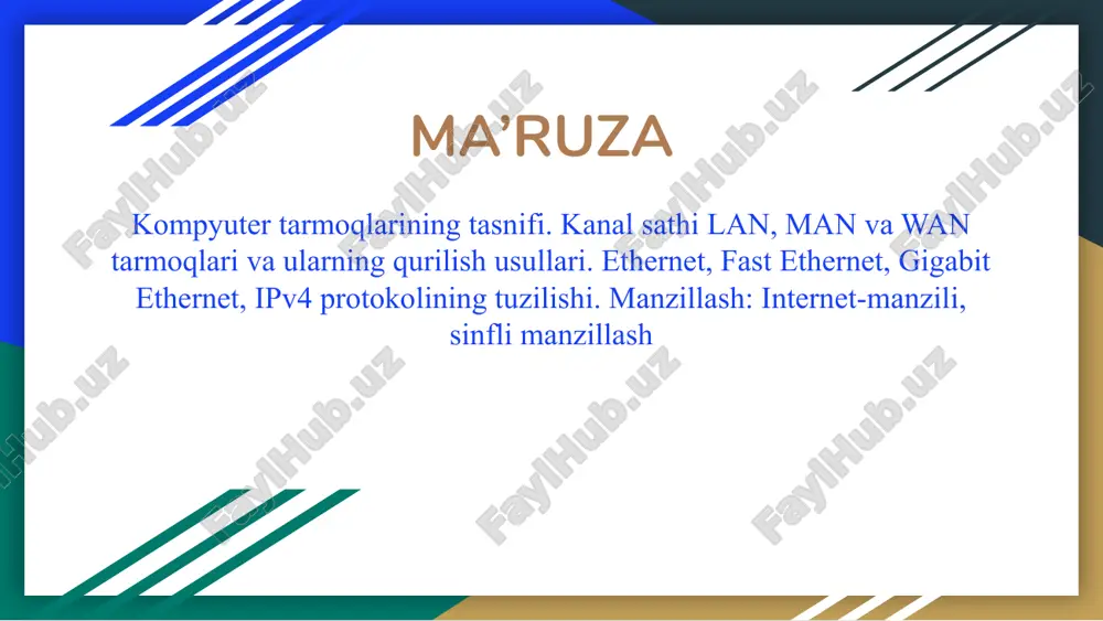kompyutertarmoqlarining tasnifi — PPTX