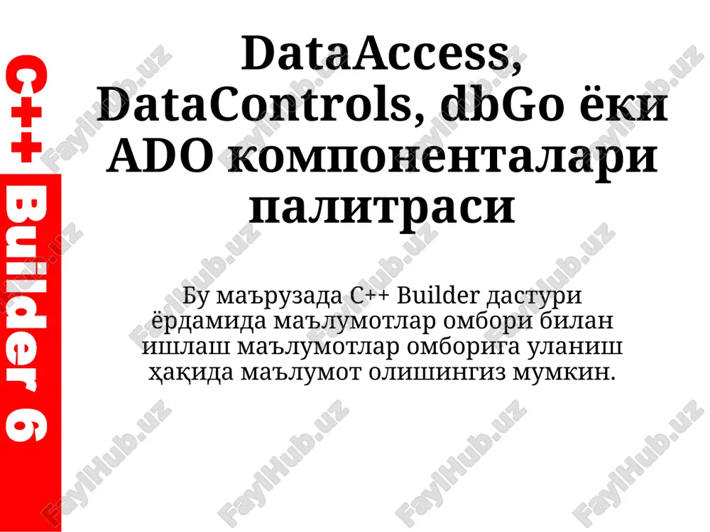 dataaccess, datacontrols, dbgo i ado komponentalari palitrasi — PPTX