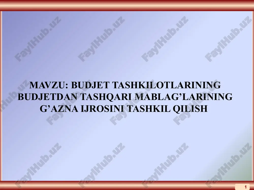 budjet tashkilotlarining budjetdan tashqari mablag’larining g’azna ijrosini tashkil qilish — PPTX