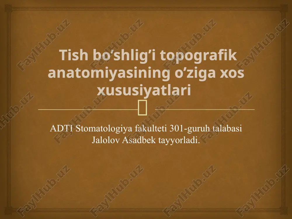 tish bo’shlig’i topografik anatomiyasining o’ziga xos xususiyatlari — PPTX