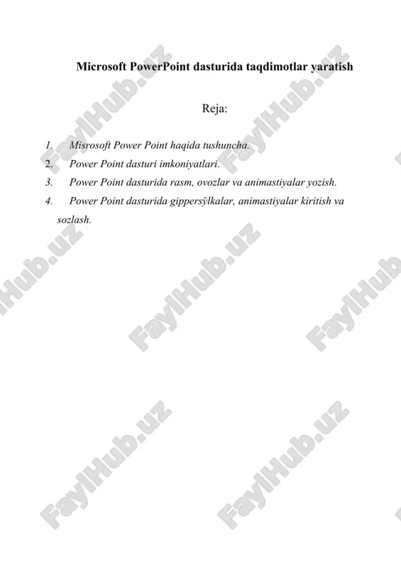 microsoft powerpoint dasturida taqdimotlar yaratish — DOC
