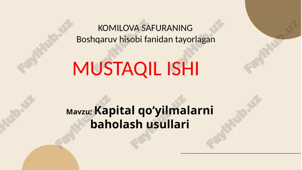 kapital qoʻyilmalarni baholash usullari — PPTX