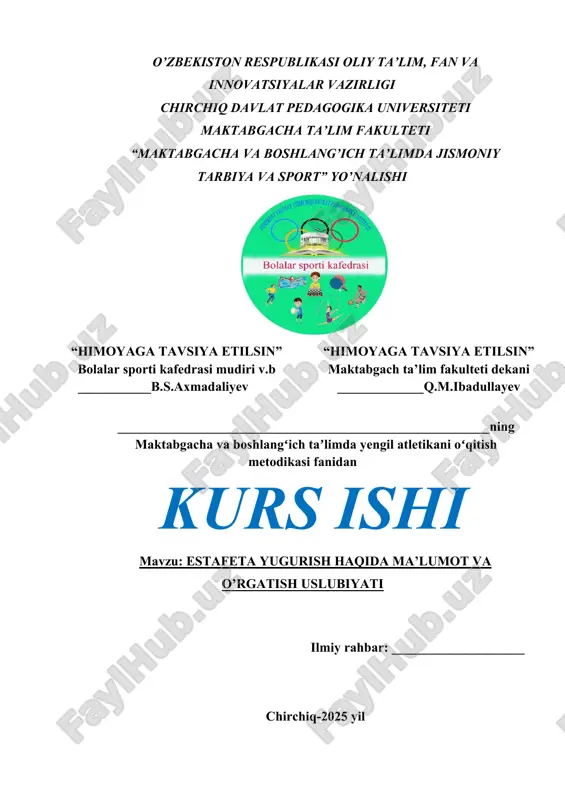 estafeta yugurish haqida ma’lumot va o’rgatish uslubiyati — DOCX