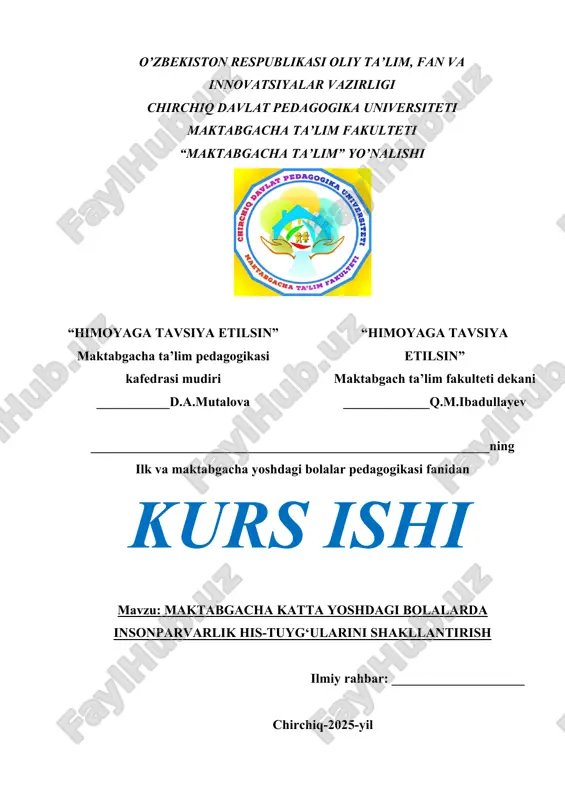 maktabgacha katta yoshdagi bolalarda insonparvarlik his-tuyg‘ularini shakllantirish — DOCX