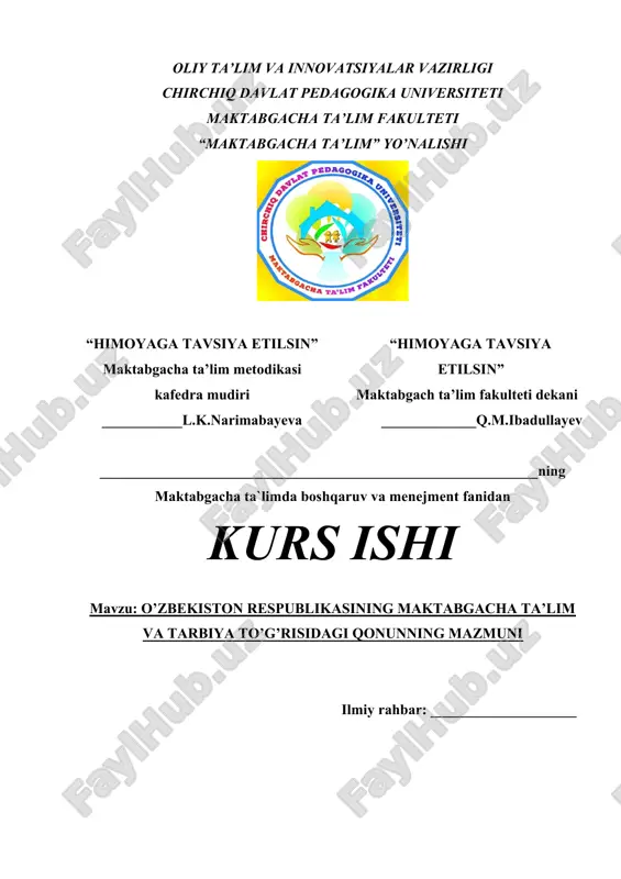 maktabgacha ta’lim va tarbiya to’g’risidagi qonunning mazmuni — DOCX