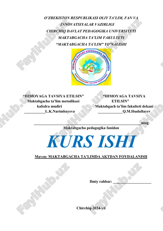 maktabgacha ta’limda aktdan foydalanish — DOCX
