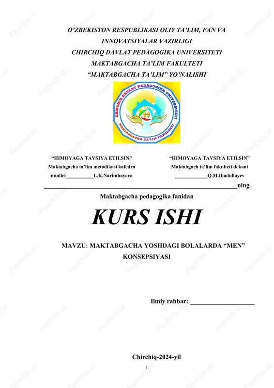 maktabgacha yoshdagi bolalarda “men” konsepsiyasi — DOCX