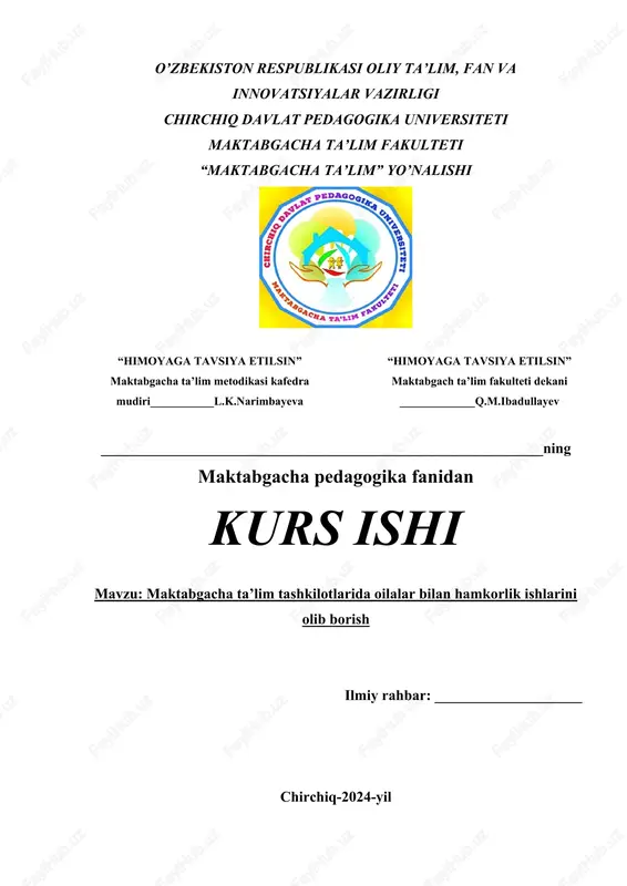 maktabgacha ta’lim tashkilotlarida oilalar bilan hamkorlik ishlarini olib borish — DOCX