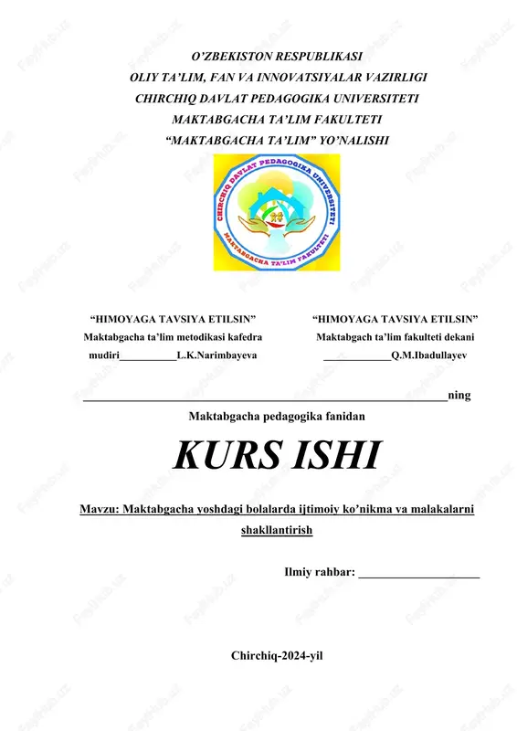 maktabgacha yoshdagi bolalarda ijtimoiy koʼnikma va malakalarni shakllantirish — DOCX