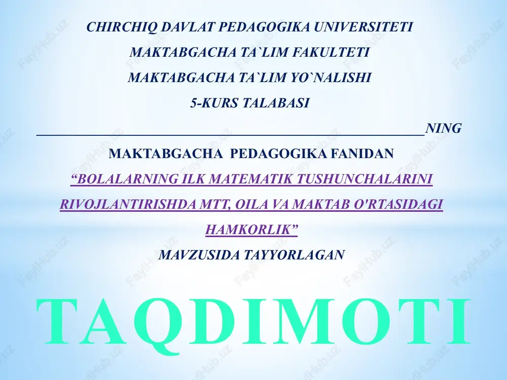 bolalar matematik tushunchalari — PPTX