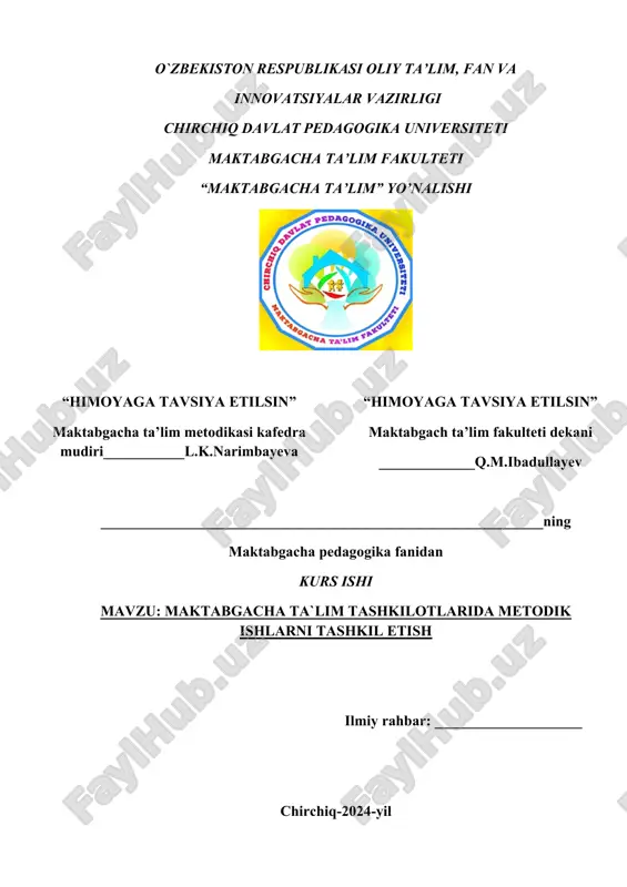 maktabgacha ta`lim tashkilotlarida metodik ishlarni tashkil etish — DOCX