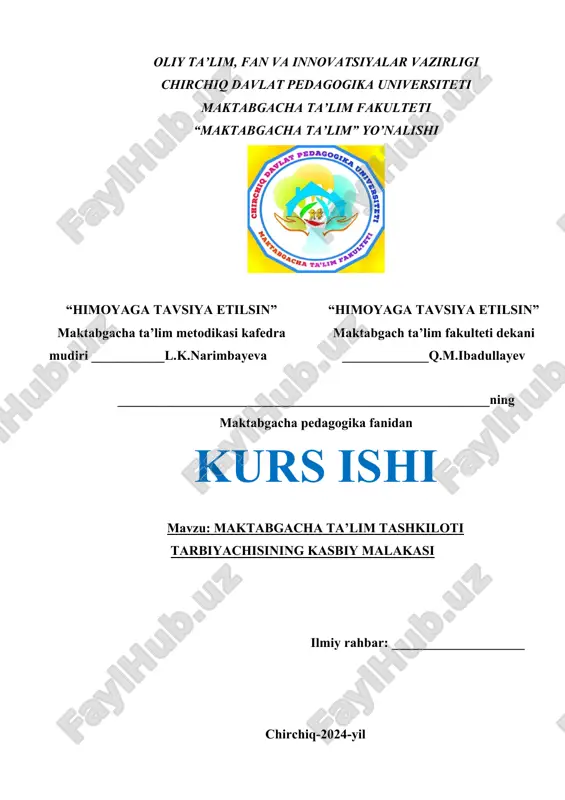 maktabgacha ta’lim tashkiloti tarbiyachisining kasbiy malakasi — DOCX