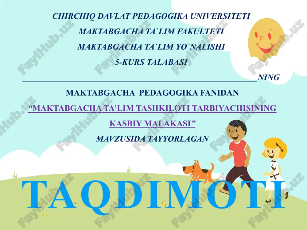 maktabgacha ta’lim tashkiloti tarbiyachisining kasbiymalakasi — PPTX