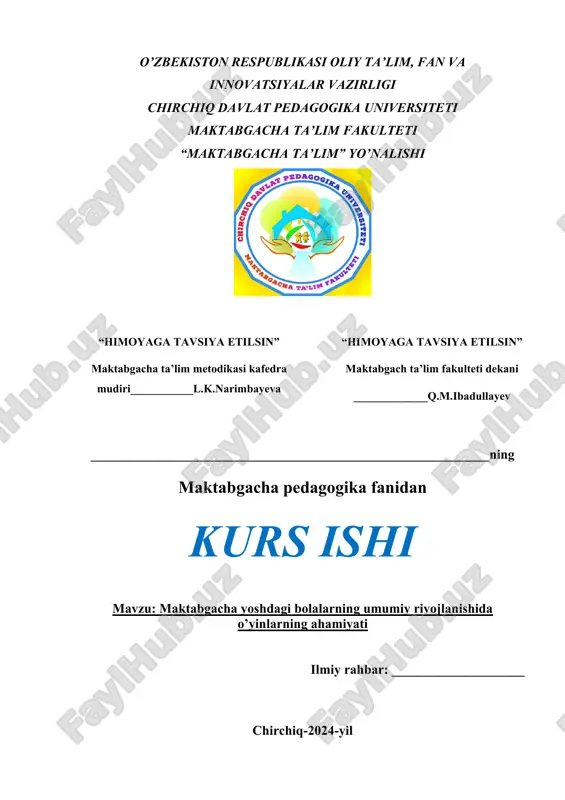 maktabgacha yosh bolalar umumiy rivojlanish — DOC
