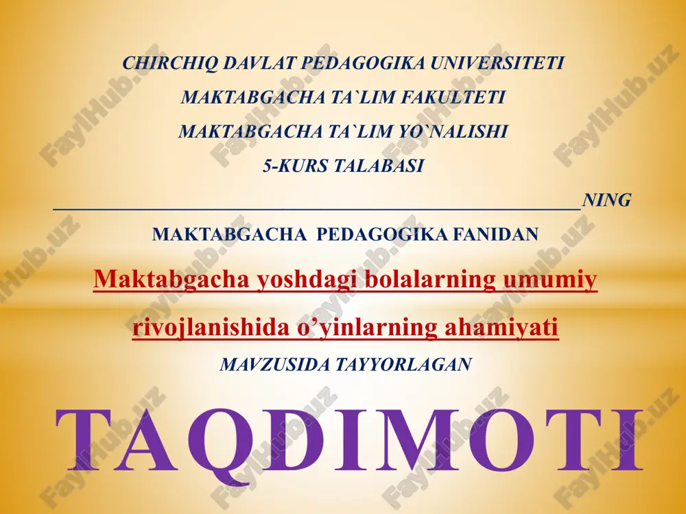 maktabgacha pedagogika fanidan taqdimot — PPTX