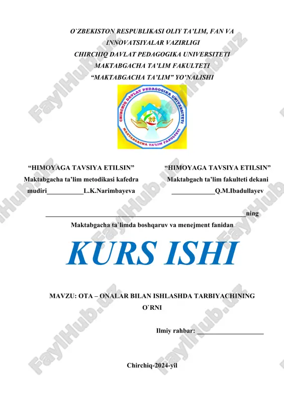 ota – onalar bilan ishlashda tarbiyachining o`rni — DOCX