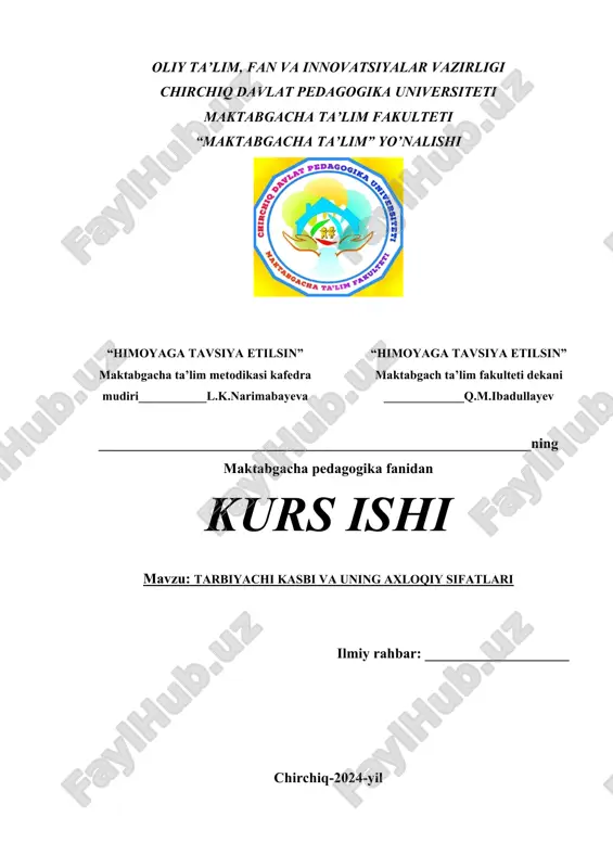 tarbiyachi kasbi va uning axloqiy sifatlari — DOCX