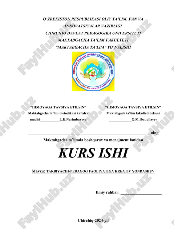 tarbiyachi-pedagog faoliyatiga kreativ yondashuv — DOCX