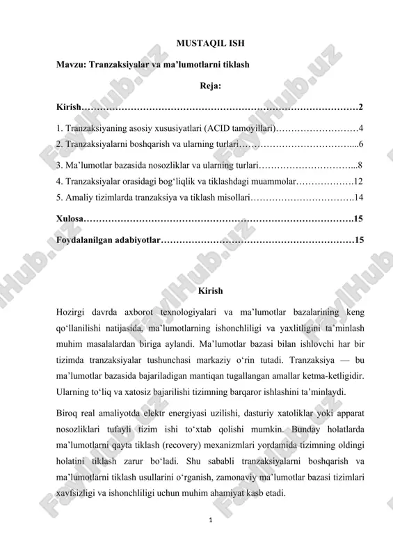 tranzaksiyalar va ma’lumotlarni tiklash — DOCX