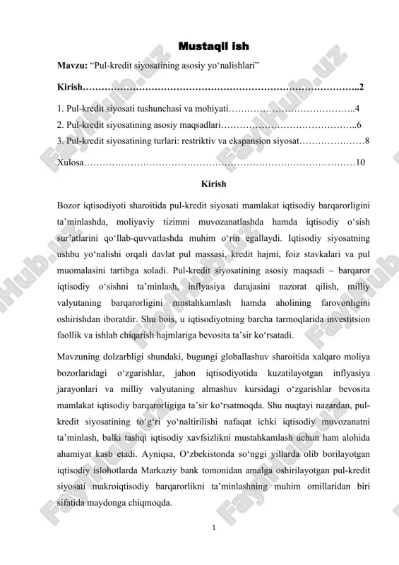 pul-kredit siyosati — DOCX
